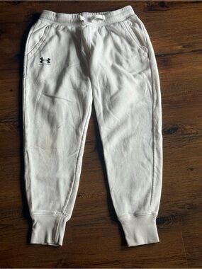 Under Armour White Fleece Jogger Pants with Logo